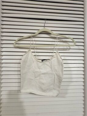 Zara Cream Ribbed Spaghetti-Strap Crop Camisole